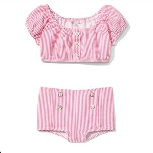 Janie and Jack Seersucker 2 pc swimsuit Bubblegum